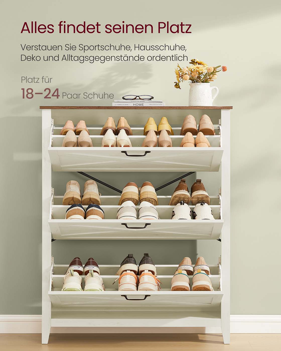 Schoenenkast – Vintage Wit – MDF – 24 x 87 x 123,6 cm – Max. 46 kg