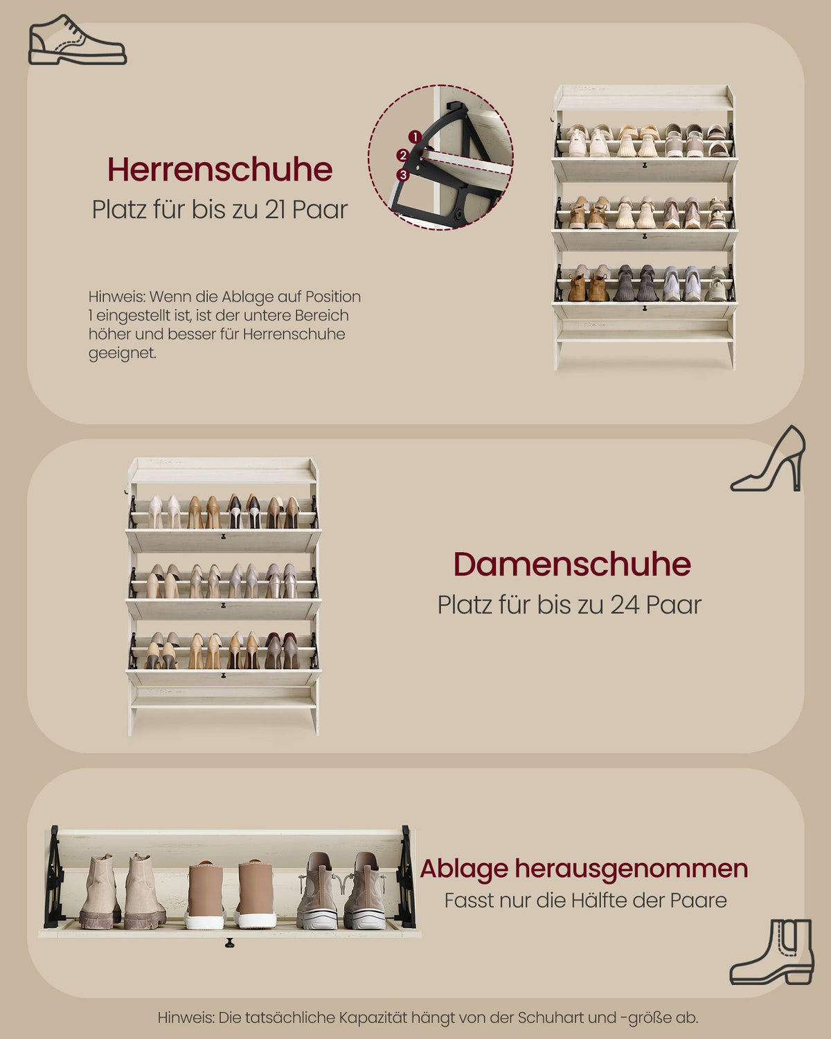 Schoenenkast - Met Klepdeuren - Ruimtebesparend - Rustiek wit - 83 x 24 x 142,6 cm