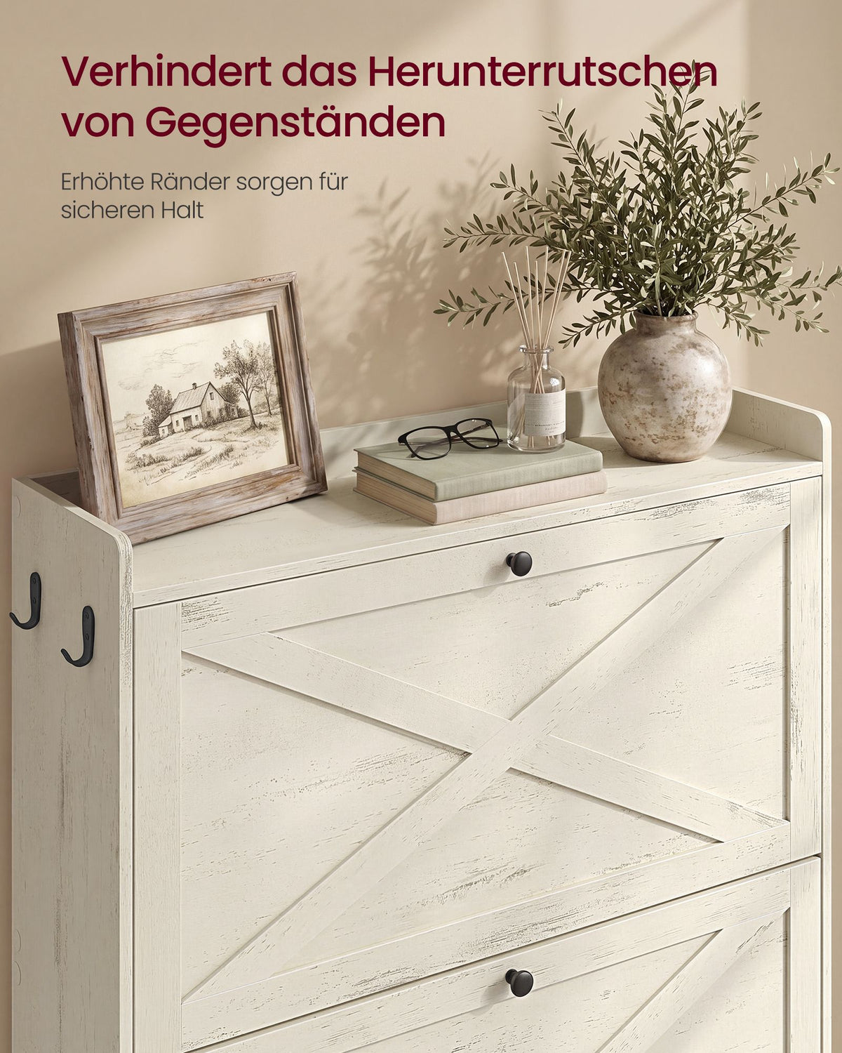 Schoenenkast - Met Klepdeuren - Ruimtebesparend - Rustiek wit - 83 x 24 x 142,6 cm