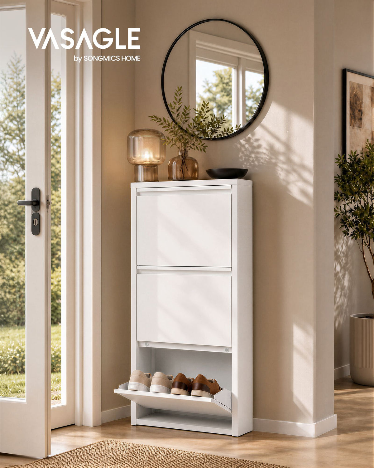 Schoenenkast – Smal – 3 Kantelbare Vakken – Staal – Magneetsluiting – Mat Wit