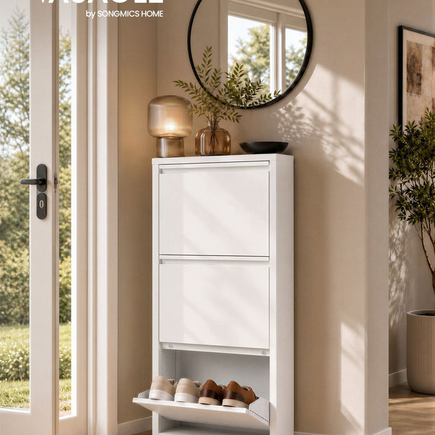 Schoenenkast – Smal – 3 Kantelbare Vakken – Staal – Magneetsluiting – Mat Wit
