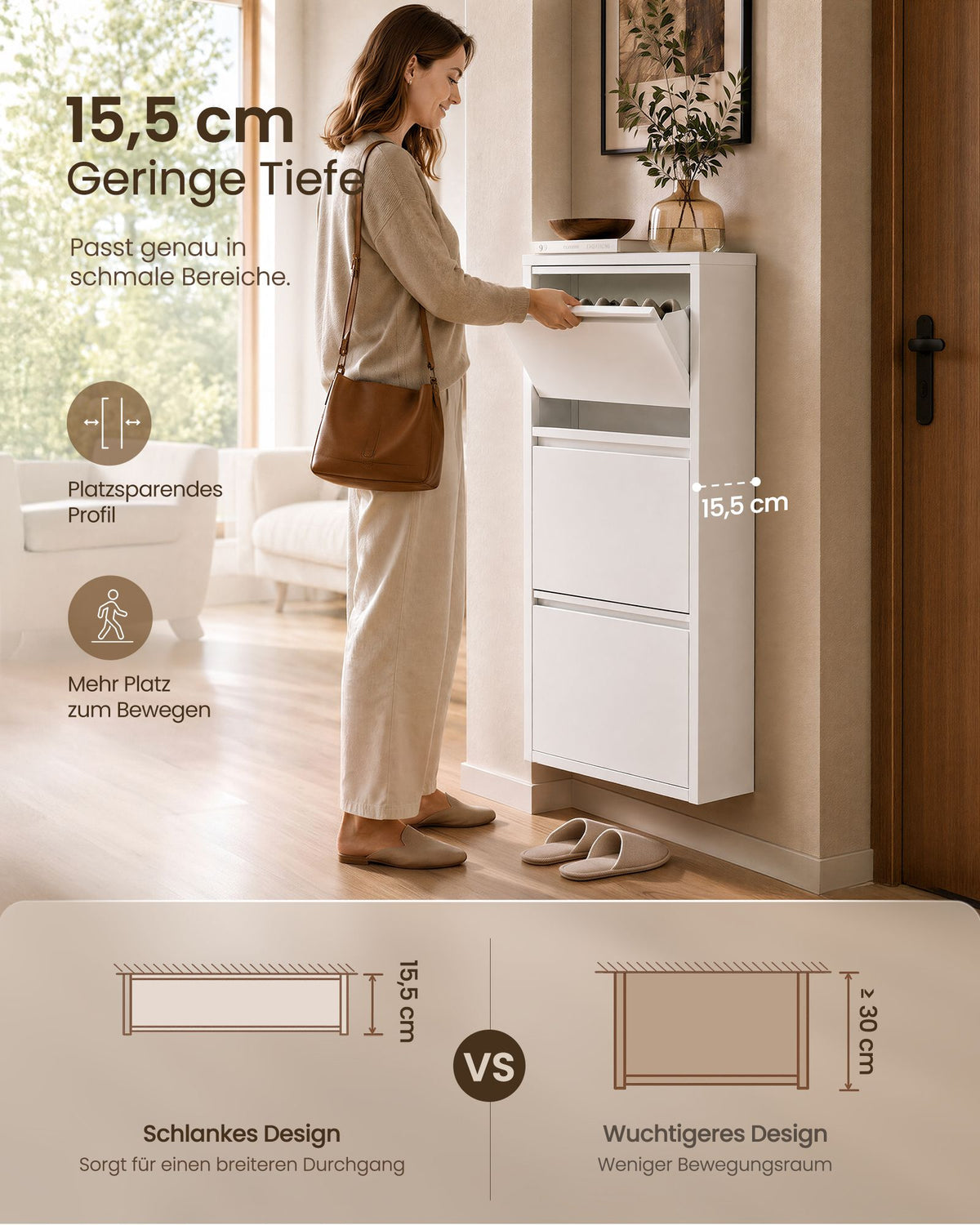 Schoenenkast – Smal – 3 Kantelbare Vakken – Staal – Magneetsluiting – Mat Wit