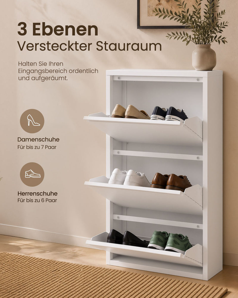 Schoenenkast – Smal – 3 Kantelbare Vakken – Staal – Magneetsluiting – Mat Wit