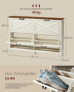 Schoenenkast - 24 x 127 x 86,8 cm - 4 deuren, schoenkantelaar, vrijstaand - vintage wit - voor 20-24 paar schoenen - max. draagkracht tafelblad 45 kg, max. draagkracht plank 10 kg