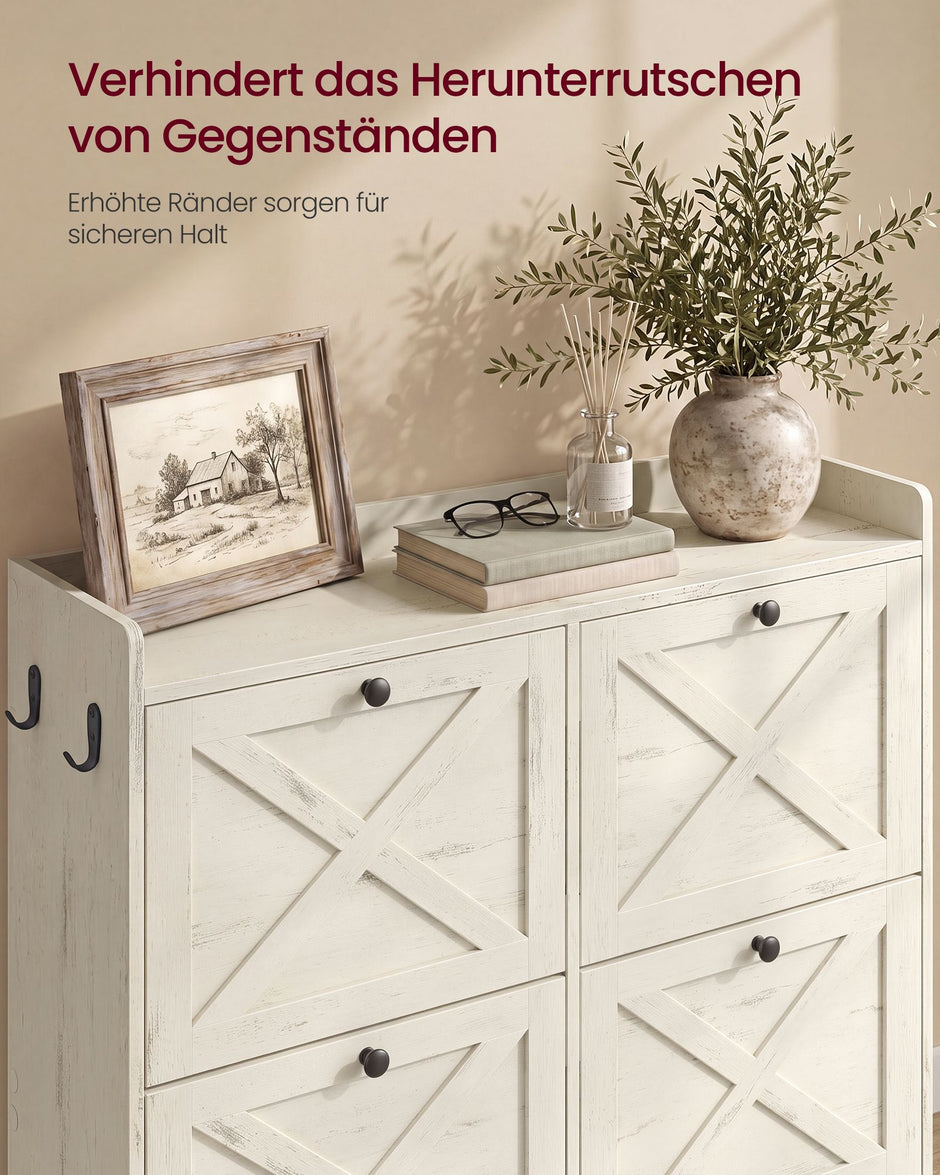Schoenenkast - Met Klepdeuren - Ruimtebesparend - Rustiek wit - 105,5 x 24 x 101,7 cm