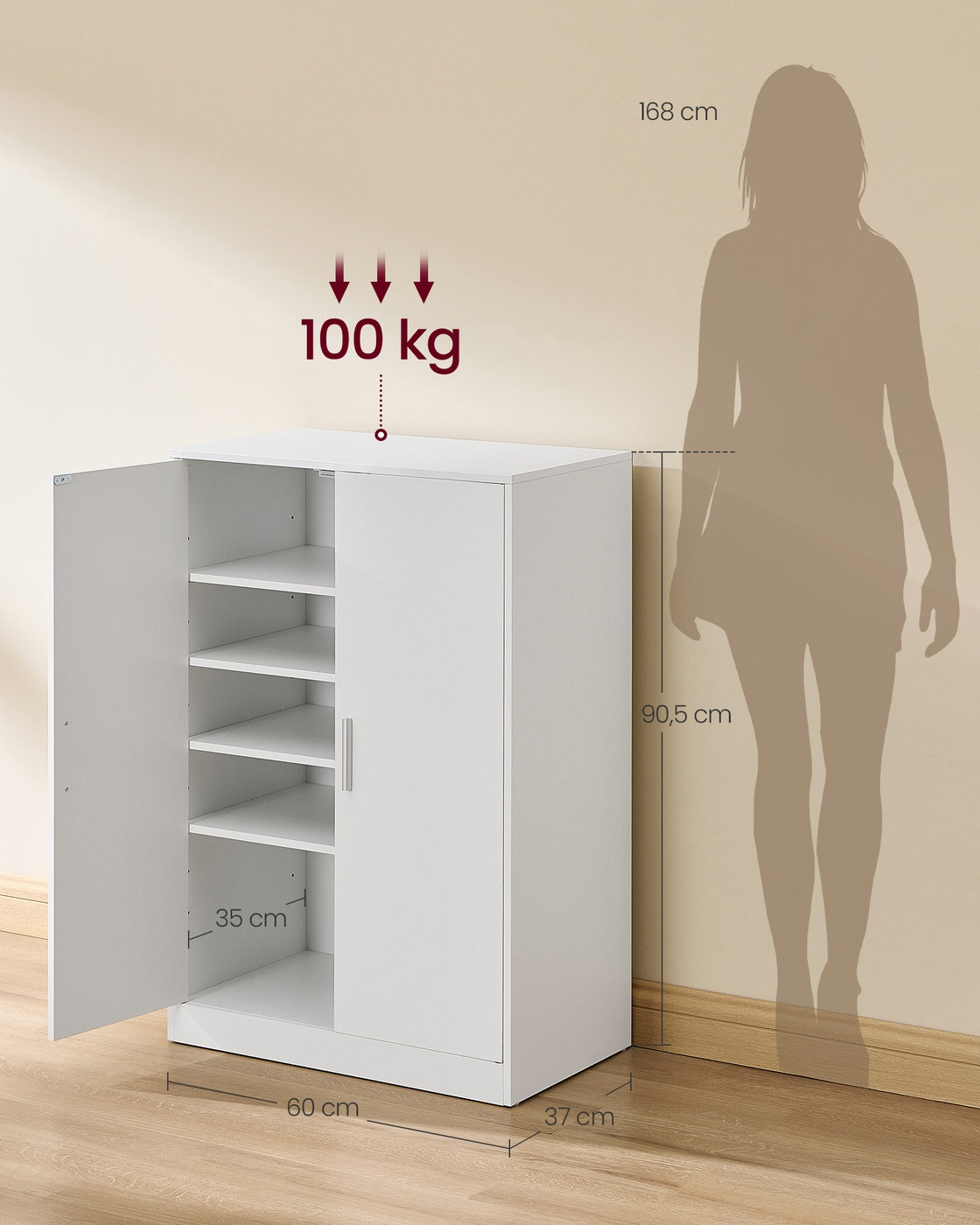 Schoenenkast - 5 Etages - 2 Deuren - Verstelbare Planken - Wolkenwit