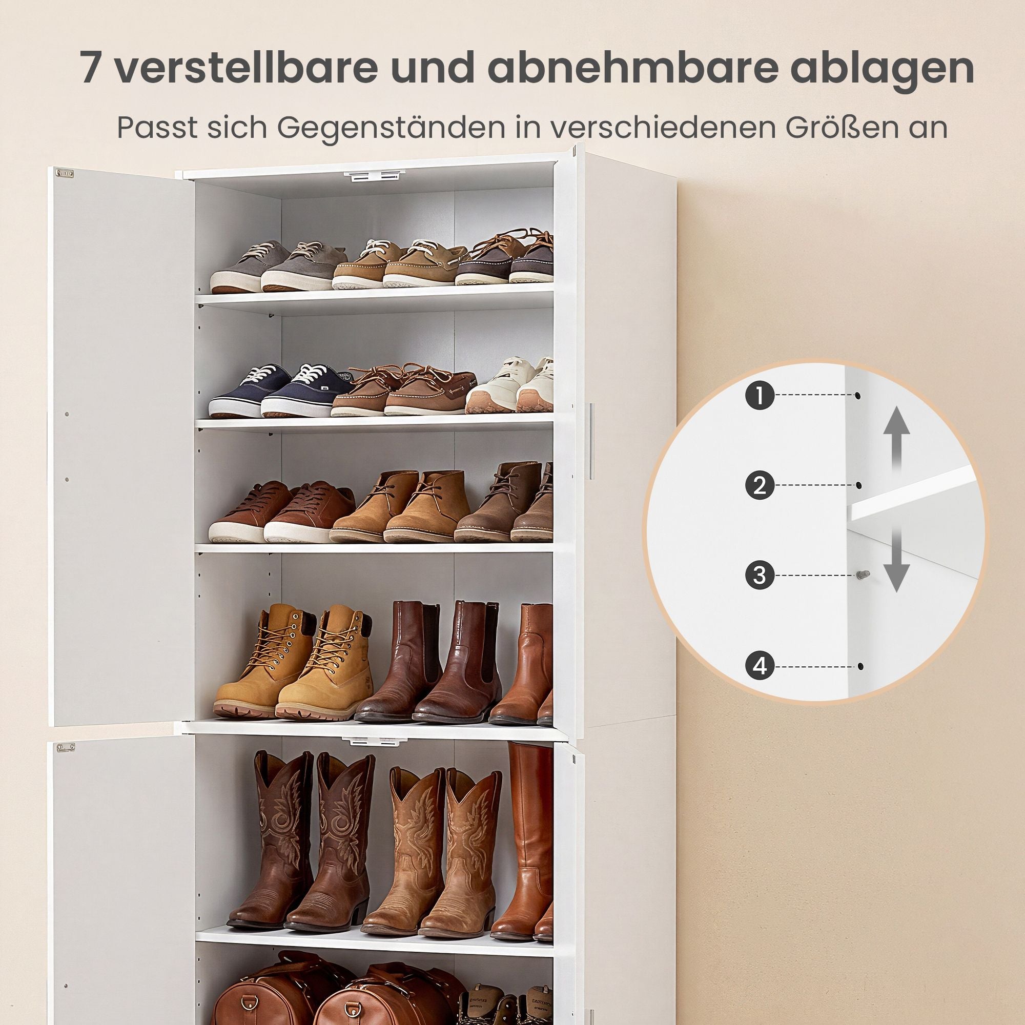 Schoenenkast - 175 cm Hoog - Verstelbare Planken - Met Deuren - Wit