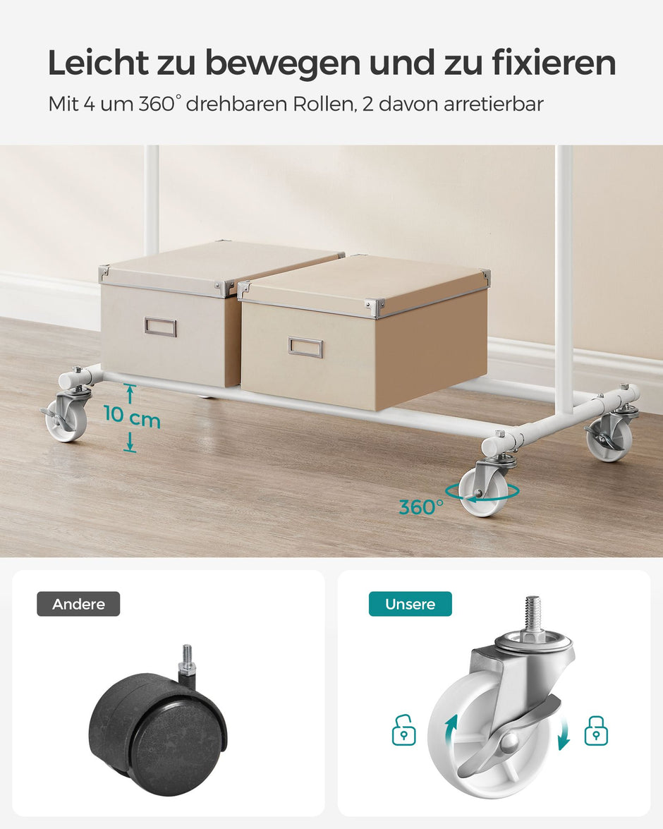 Bekleidungsregal - auf Rädern - Ladungskapazität 90 kg - klassisches Weiß