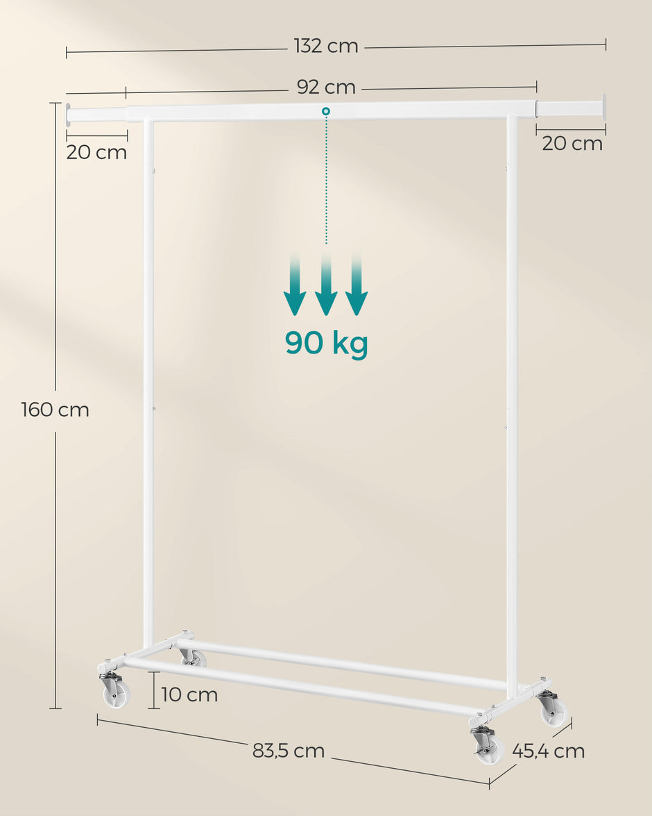 Bekleidungsregal - auf Rädern - Ladungskapazität 90 kg - klassisches Weiß