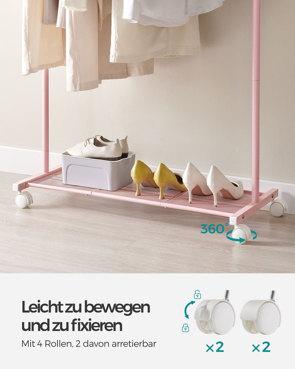 Kleidungsständer 91 cm breit auf pastellrosa Rädern