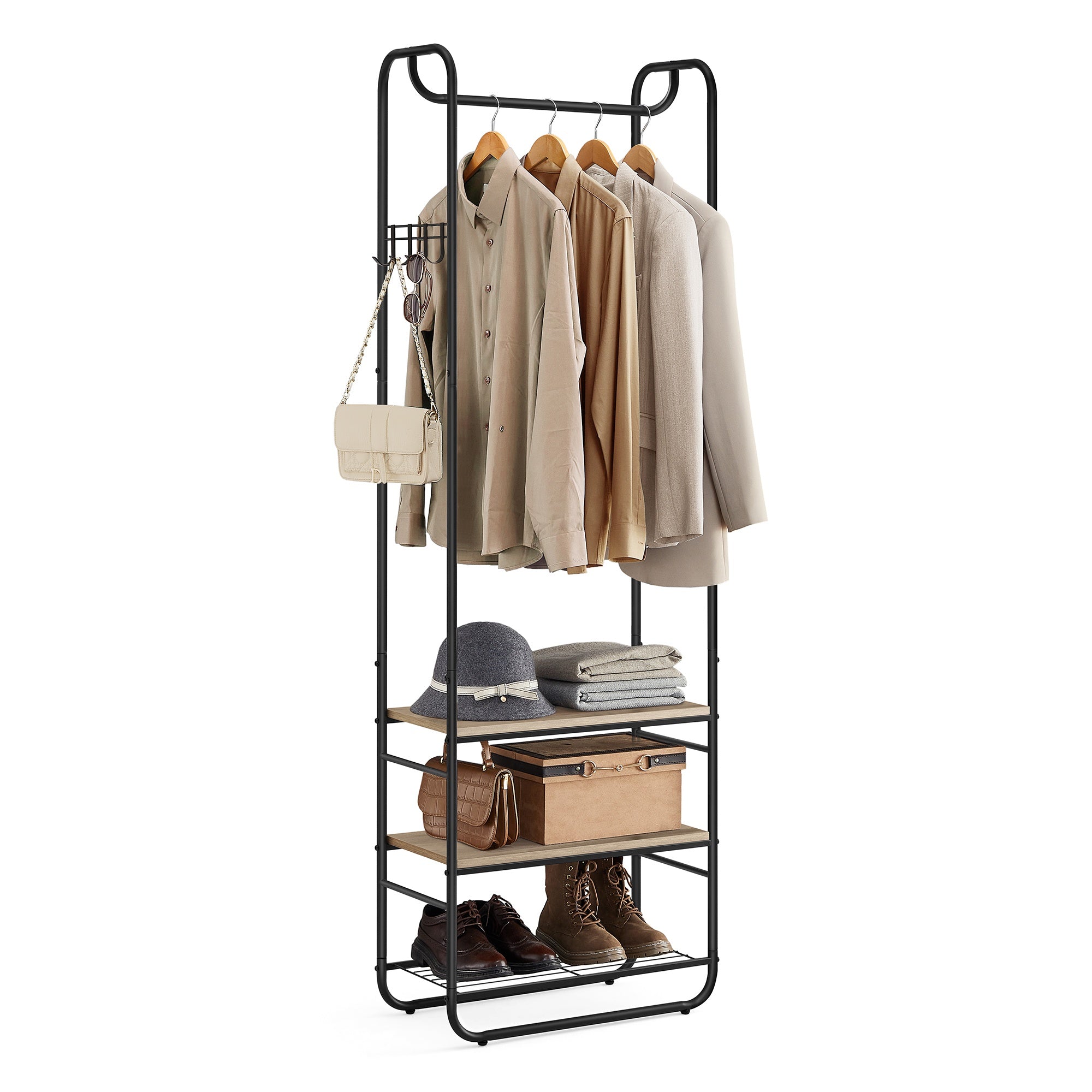 Kapstok - 181 cm - Met Schoenenrek - Scandinavische Stijl - Inktzwart-Camelbruin