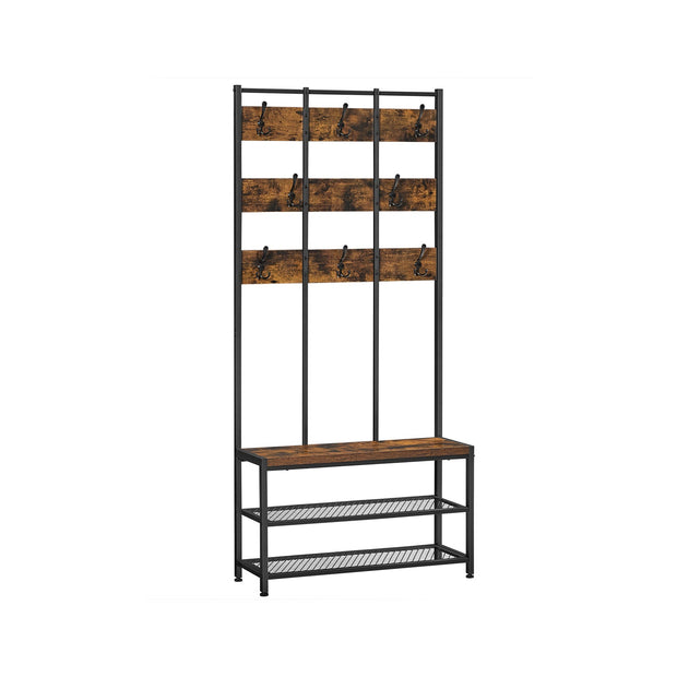 Kleiderschrank - Kleiderregal - mit Bank - Schuhregal - Schwarzbraun