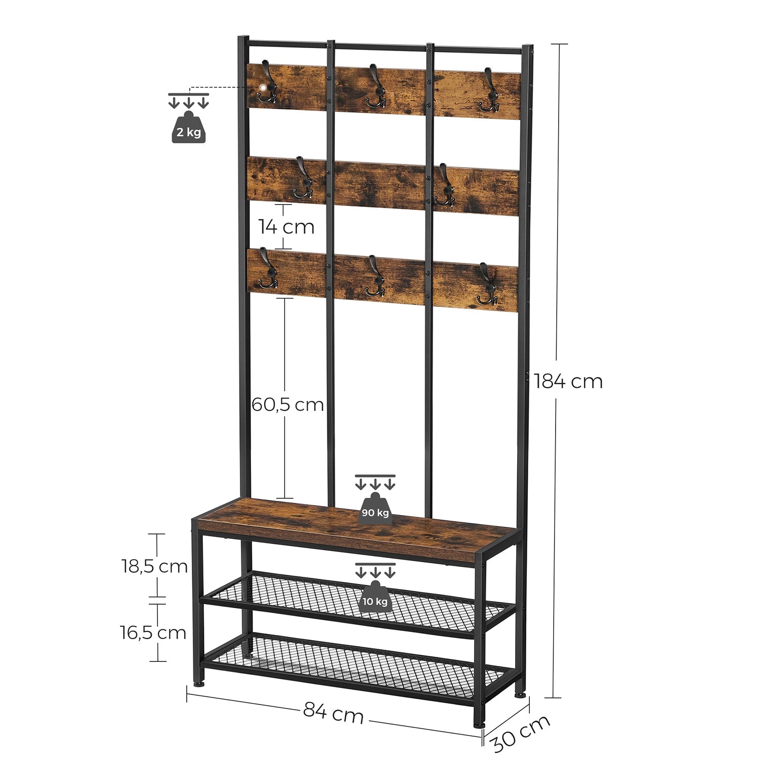 Kleiderschrank - Kleiderregal - mit Bank - Schuhregal - Schwarzbraun