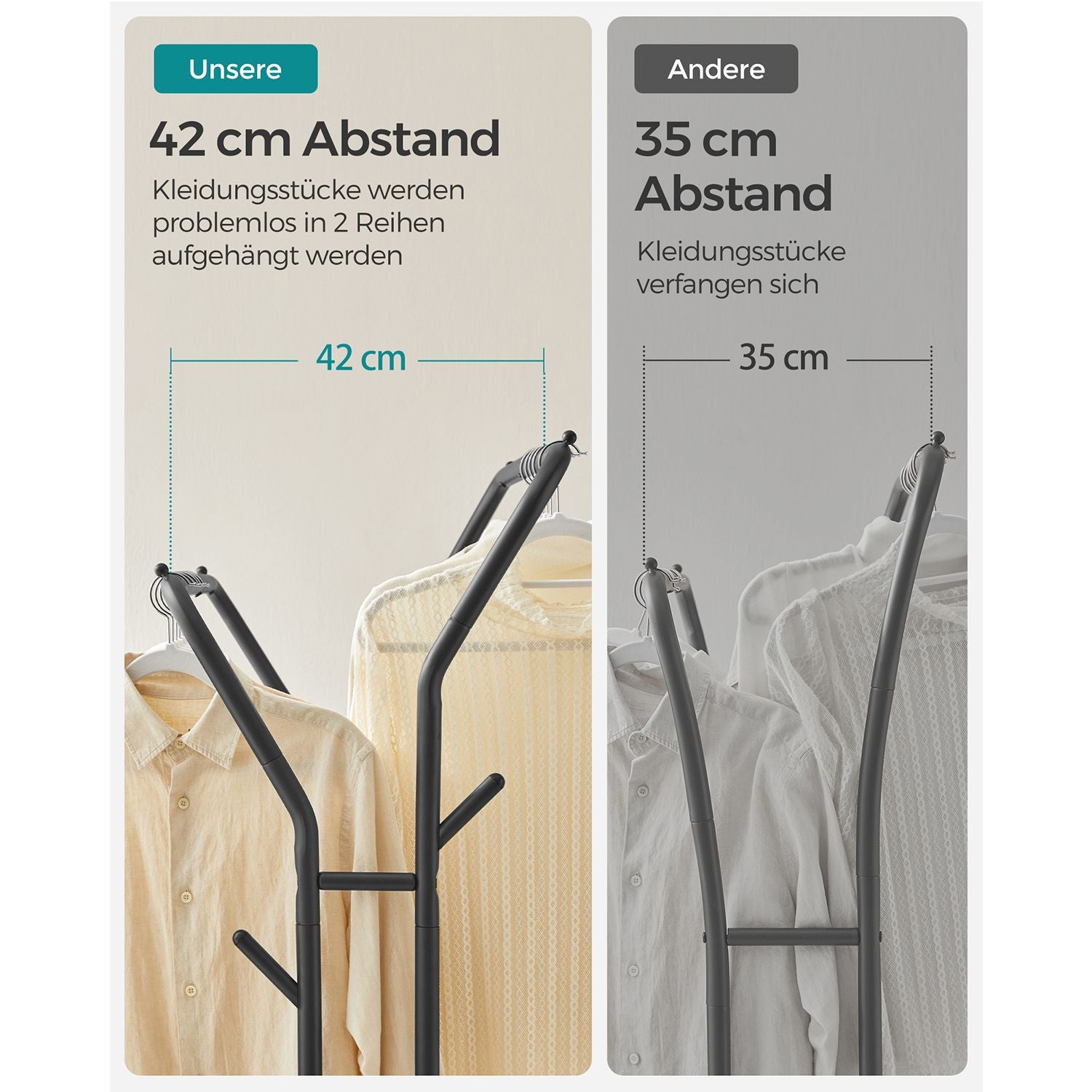 Kleidungsständer - auf Rädern - 2 Kleidungsstangen - schwarz