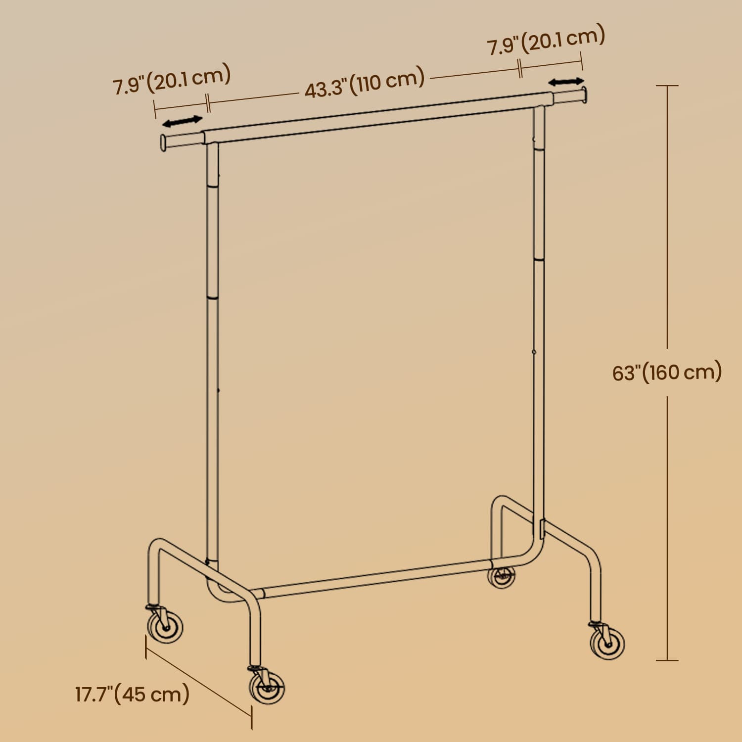 Bekleidungsregal mit Rädern - extentierbar - bis zu 130 kg - stabiles Modell