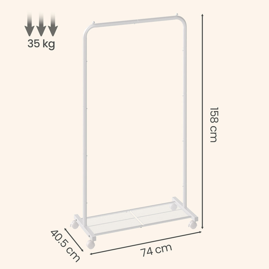 Kledingrek - Met Ophangstang en Legplanken - Wit - 40,6 x 74 x 158,3 cm
