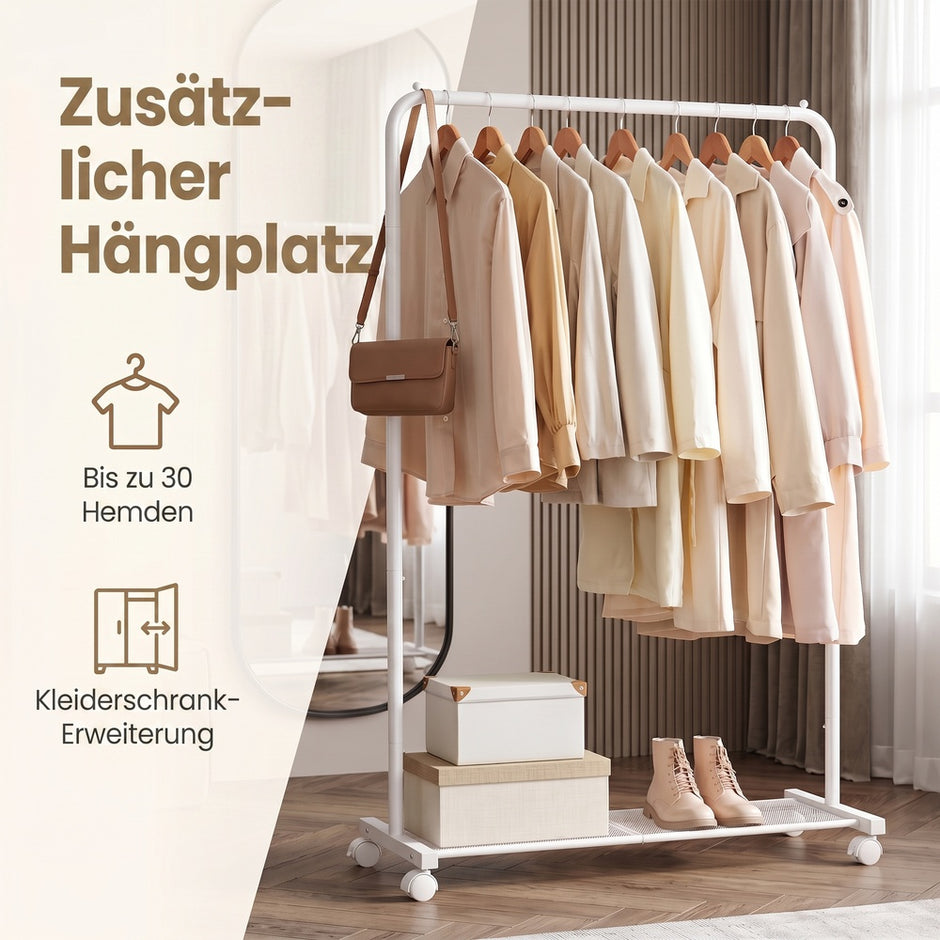 Kledingrek - Met Ophangstang en Legplanken - Wit - 40,6 x 74 x 158,3 cm