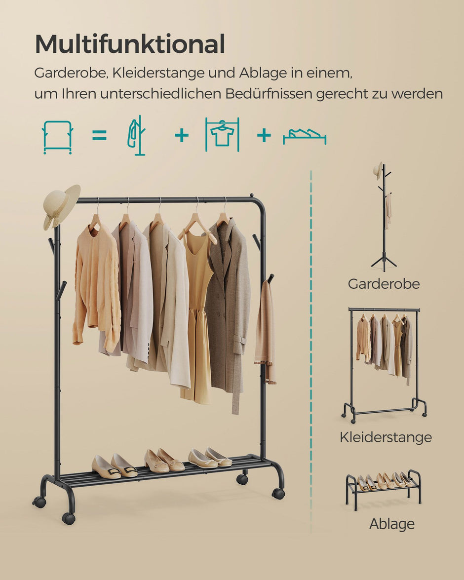 Bekleidungsregal auf Rädern 103,5 cm breiter Tinte -Black