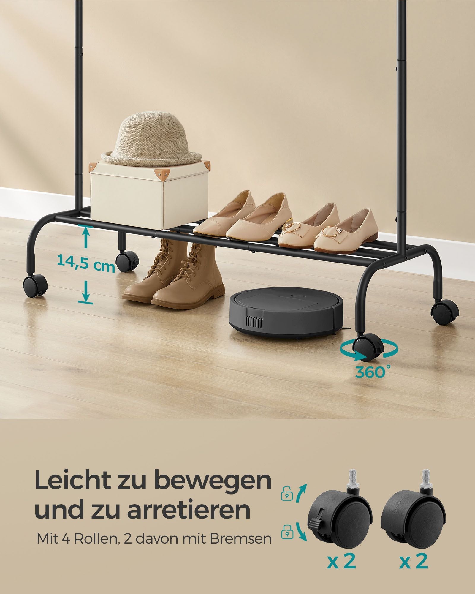 Bekleidungsregal auf Rädern 103,5 cm breiter Tinte -Black