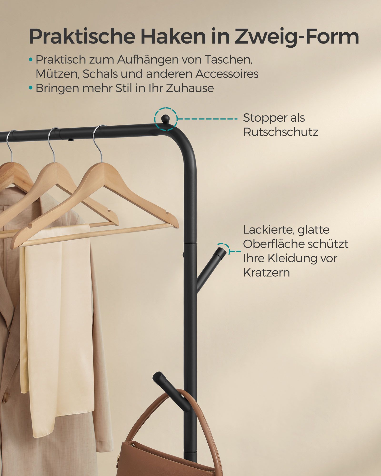 Bekleidungsregal auf Rädern 103,5 cm breiter Tinte -Black