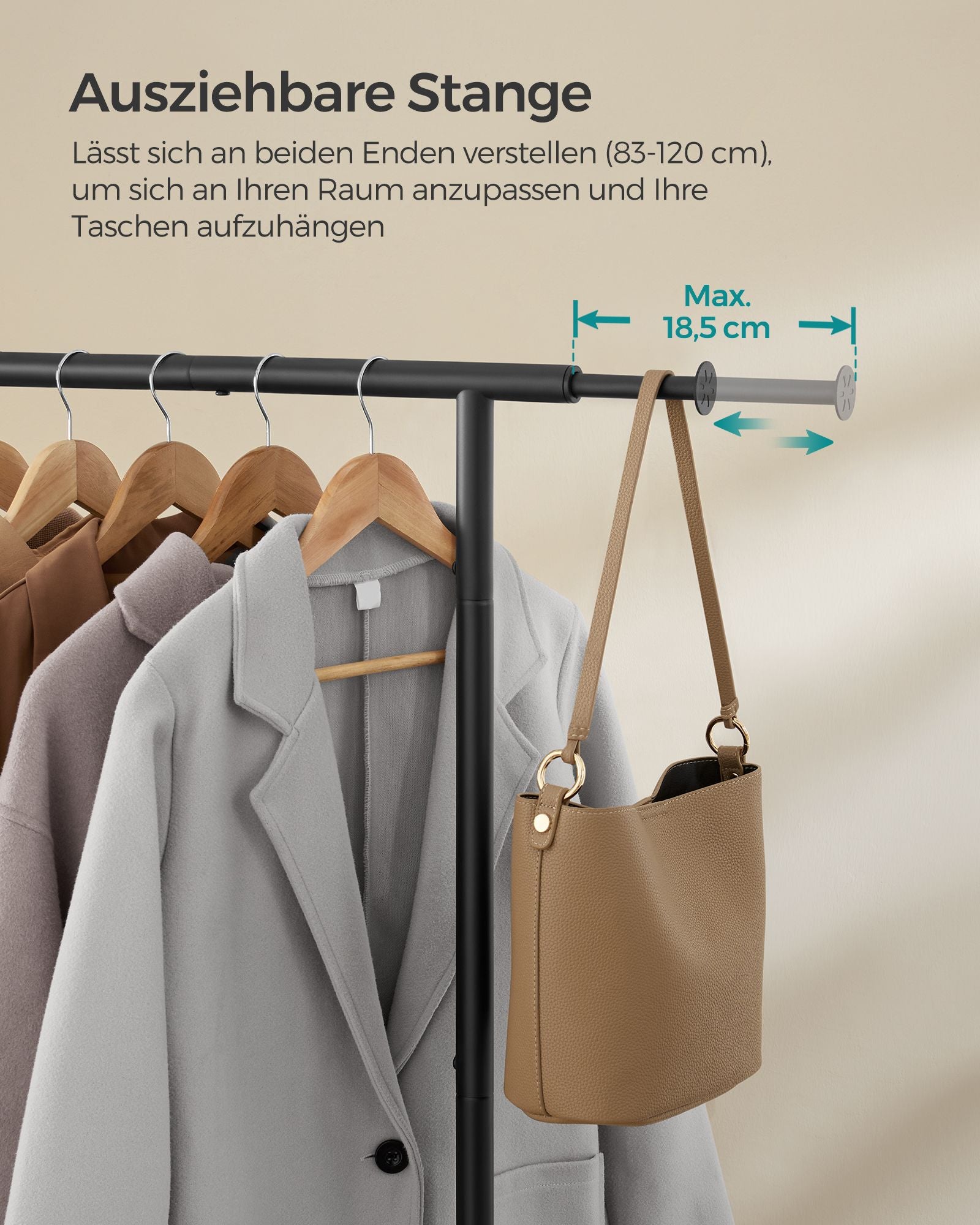 Kleidungsständer auf Rädern mit einer Ladung von bis zu 45 kg, Tinte schwarz