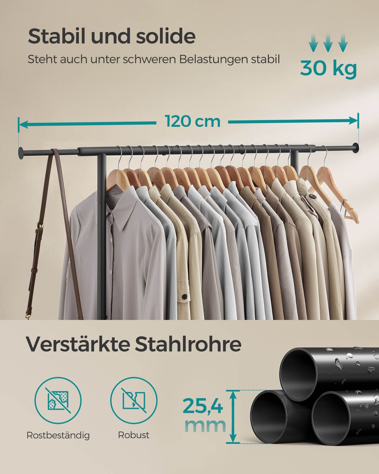 Kleidungsständer auf Rädern mit einer Ladung von bis zu 45 kg, Tinte schwarz