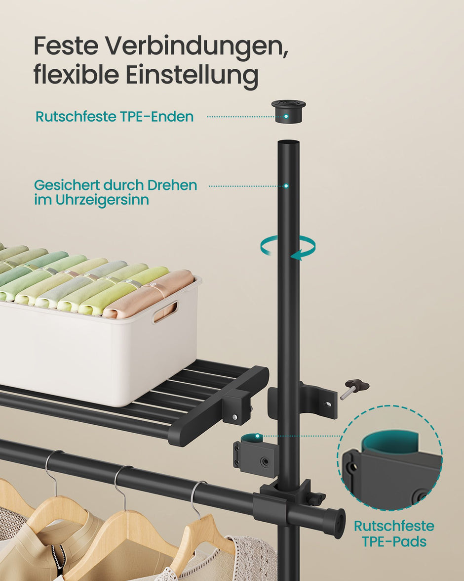 Kleidungsständer - von Boden zu Decke - mit mattem schwarzem Regal