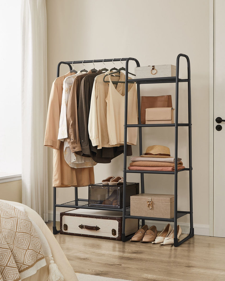 Kleidungsständer mit 5 Regalen und Stahlrahmen -Tinte -Black