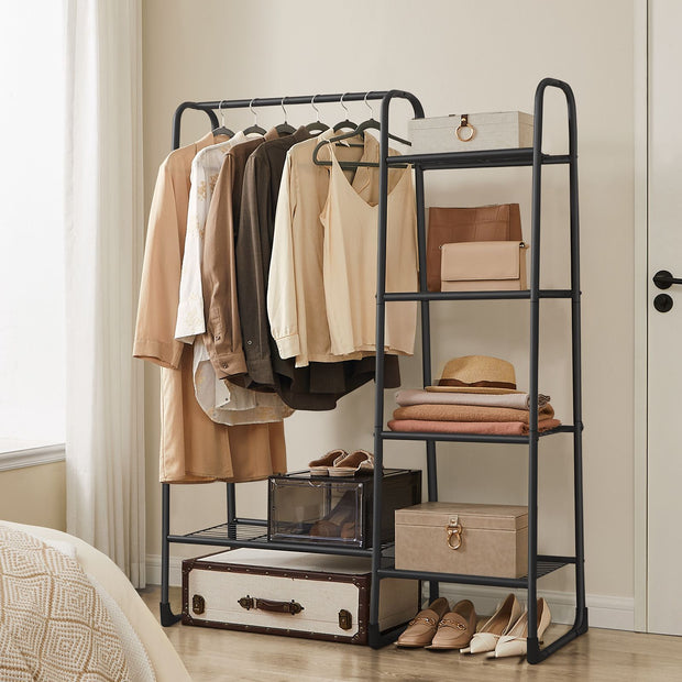 Kleidungsständer mit 5 Regalen und Stahlrahmen -Tinte -Black
