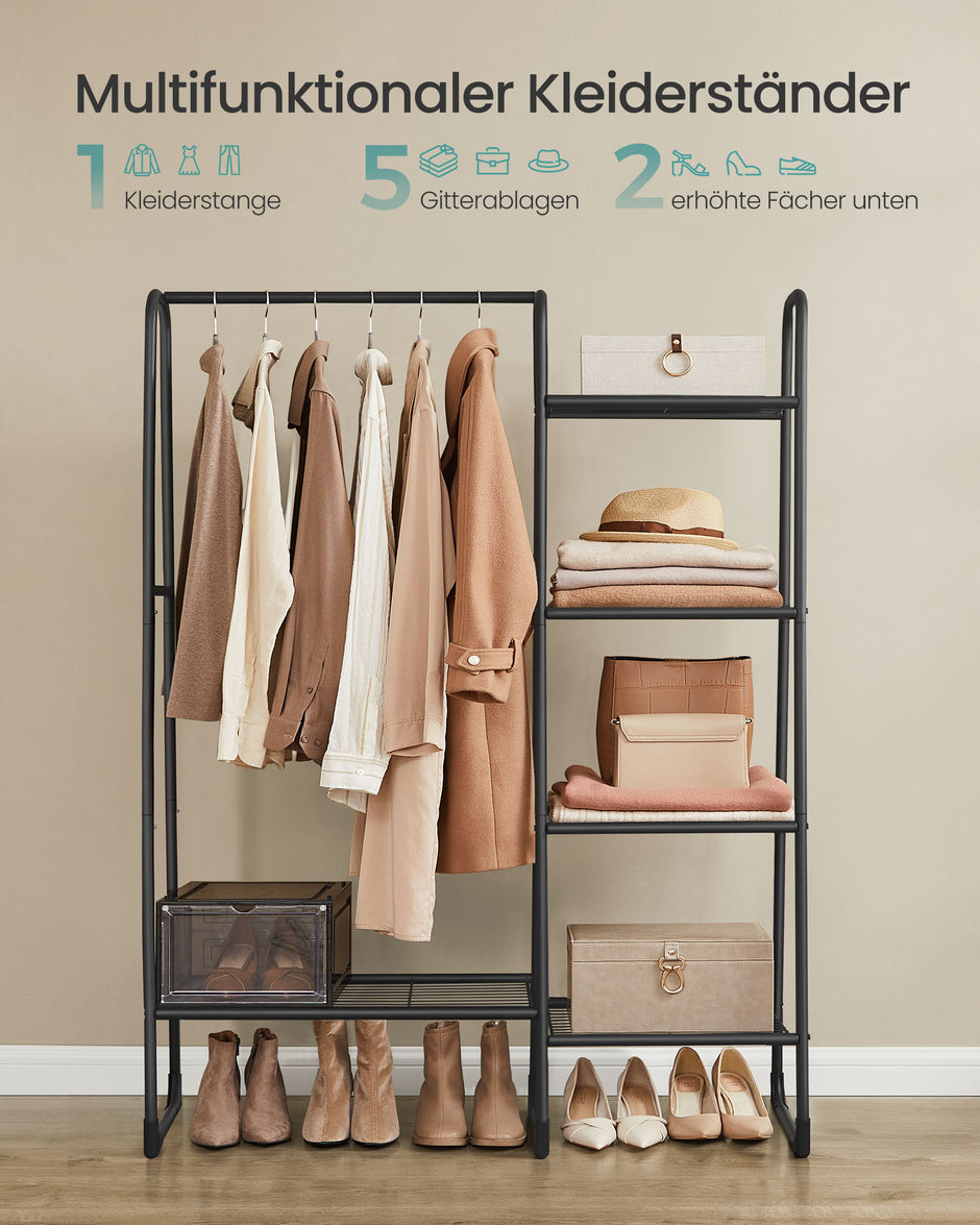 Kleidungsständer mit 5 Regalen und Stahlrahmen -Tinte -Black