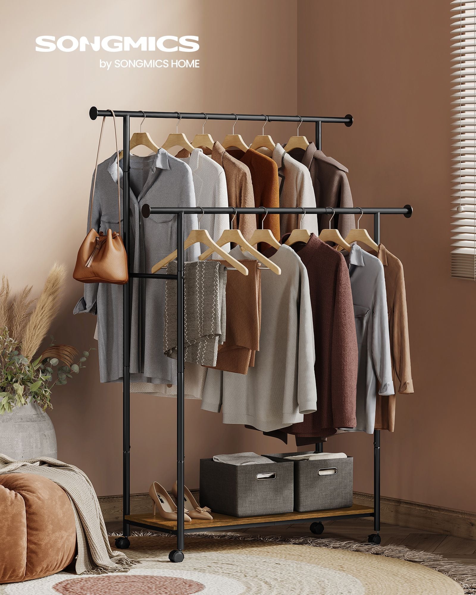 Kleidungsständer - auf Rädern - Vintage Brown & Ink -Zwart