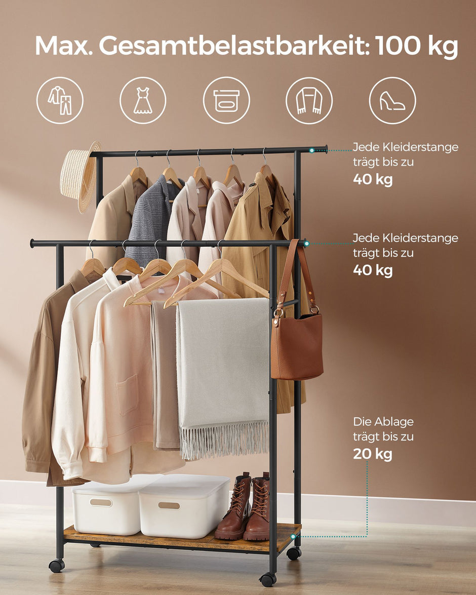 Kleidungsständer - auf Rädern - Vintage Brown & Ink -Zwart