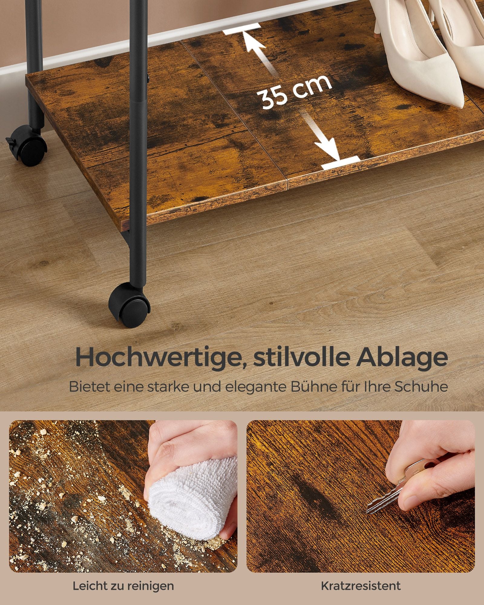 Kleidungsständer - auf Rädern - Vintage Brown & Ink -Zwart