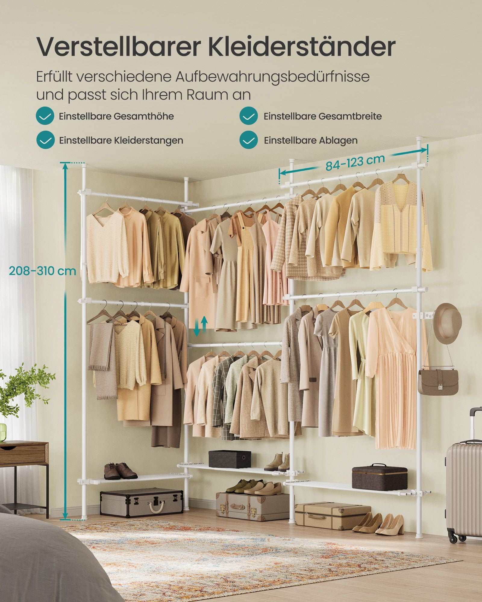 Kleidungsständer - Decke hoch - 33,5 × (240–353) × (208–310) cm