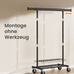 Kledingrek op Wieltjes – Uitschuifbaar 92-132 cm – Met Onderplank – Tot 180 kg – Zwart