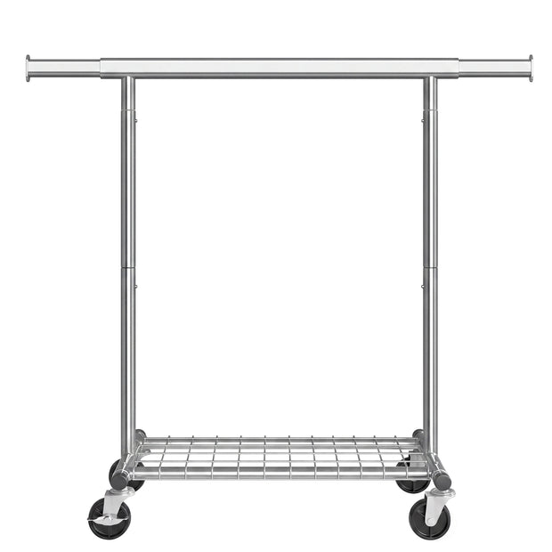 Kledingrek op Wieltjes – Uitschuifbaar 92-132 cm – Met Onderplank – Tot 180 kg – Zilver