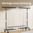 Kledingrek op Wieltjes – Uitschuifbaar 160-200 cm – Met Onderplank – Tot 180 kg – Zwart