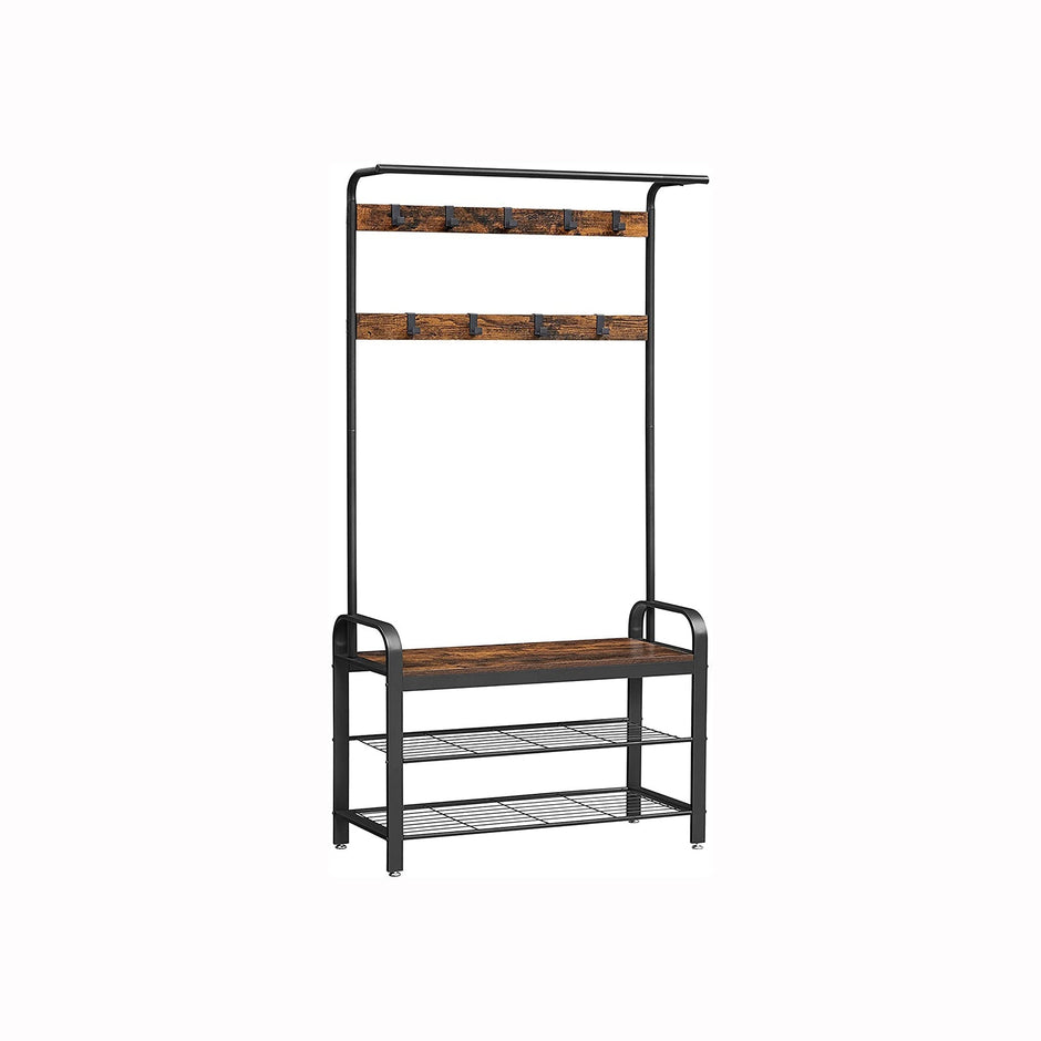 Kleiderregal - mit Sofa - Kleidungsregal mit 9 abnehmbaren Haken - 2 Gaze -Bretter - braun