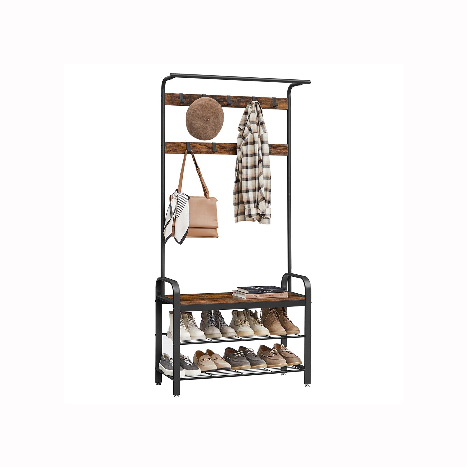 Kleiderregal - mit Sofa - Kleidungsregal mit 9 abnehmbaren Haken - 2 Gaze -Bretter - braun