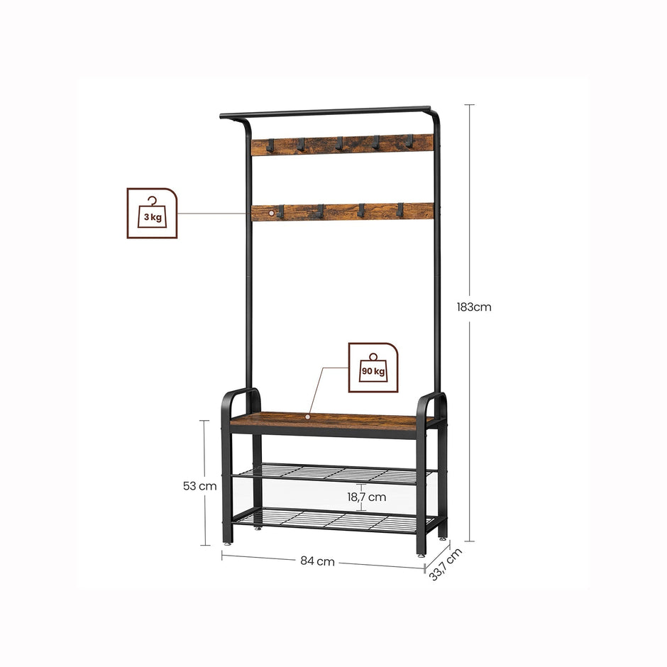 Kleiderregal - mit Sofa - Kleidungsregal mit 9 abnehmbaren Haken - 2 Gaze -Bretter - braun