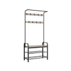 Kleiderregal - mit Sofa - Kleidungsregal mit 9 abnehmbaren Haken - 2 Gaze -Bretter - braun