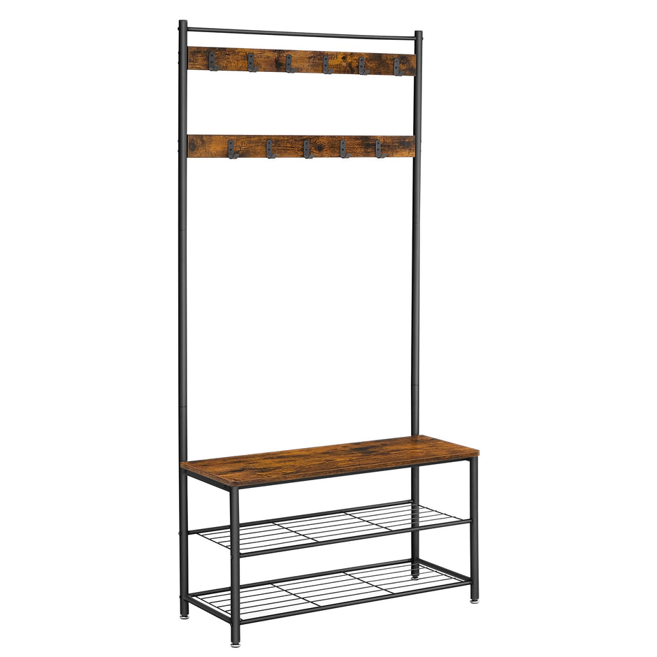Kleiderregal - mit Sofa - Kleidungsregal mit 9 abnehmbaren Haken - 2 Gaze -Bretter - braun