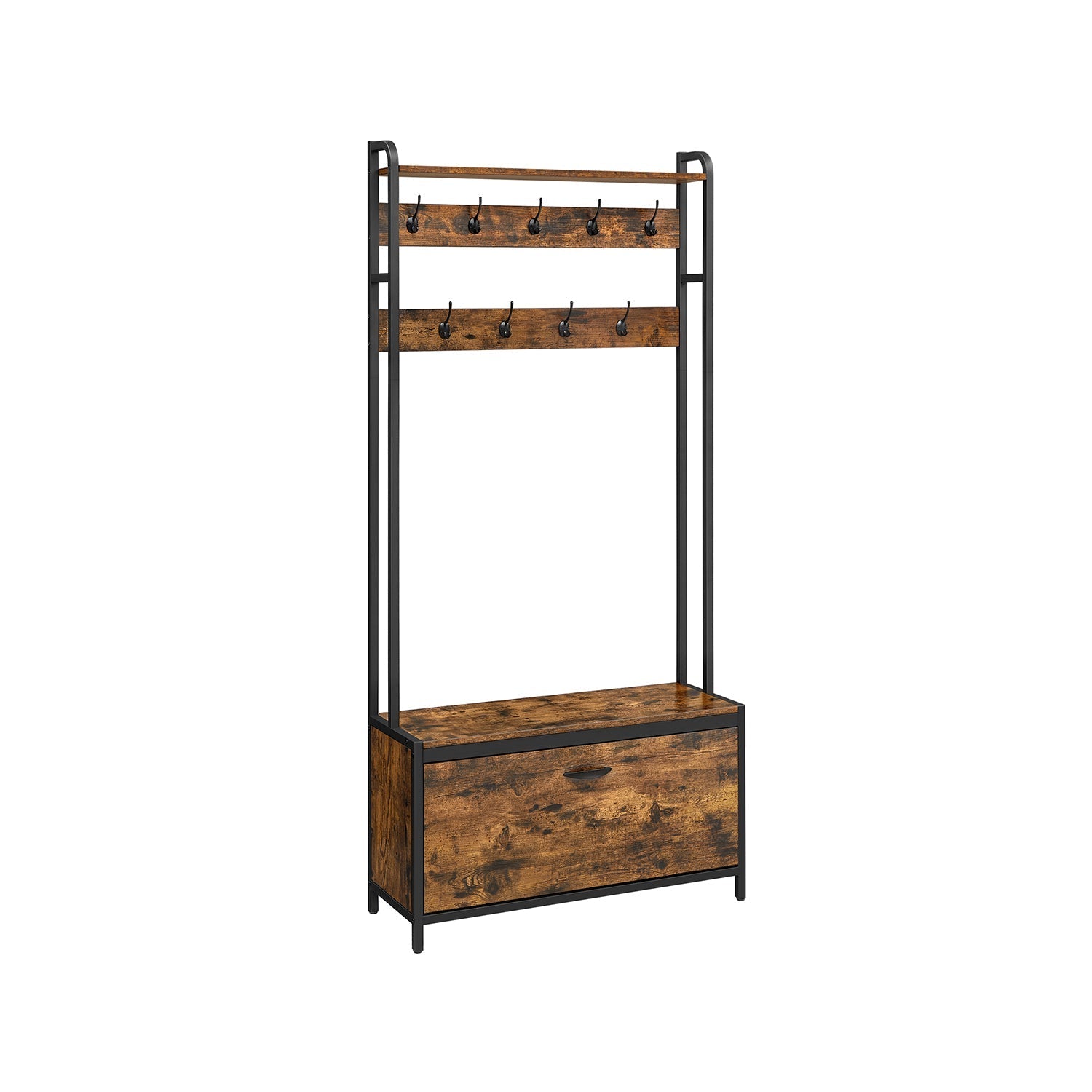 Kleiderregal - Garderobe mit Schuhschrank und Bank - Kleidung Rack - Schuhspeicher - Vintage Brown