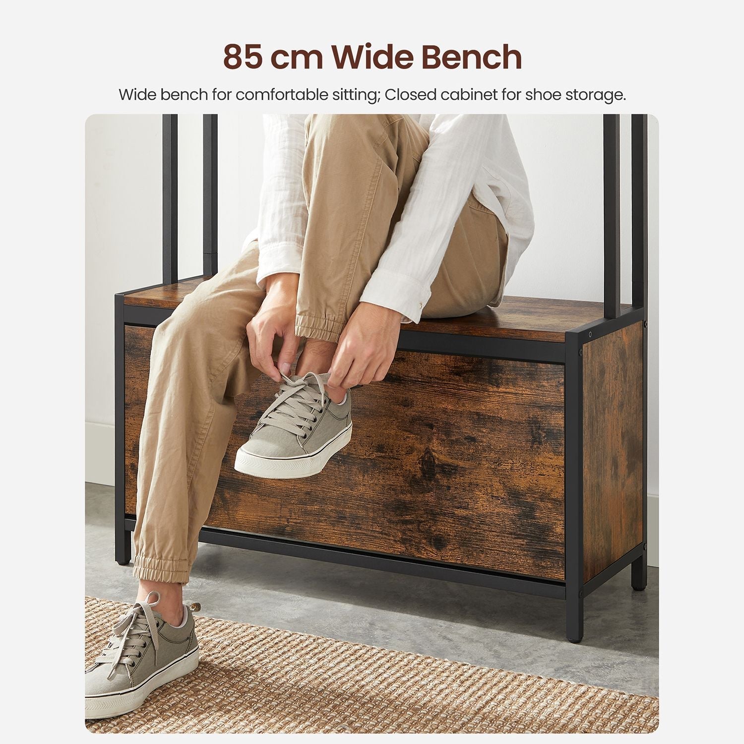 Kleiderregal - Garderobe mit Schuhschrank und Bank - Kleidung Rack - Schuhspeicher - Vintage Brown