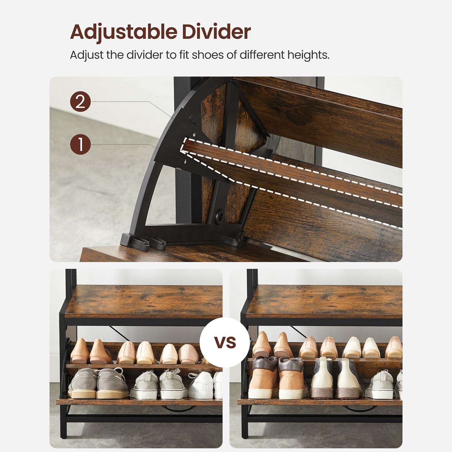 Kleiderregal - Garderobe mit Schuhschrank und Bank - Kleidung Rack - Schuhspeicher - Vintage Brown