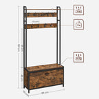 Kleiderregal - Garderobe mit Schuhschrank und Bank - Kleidung Rack - Schuhspeicher - Vintage Brown
