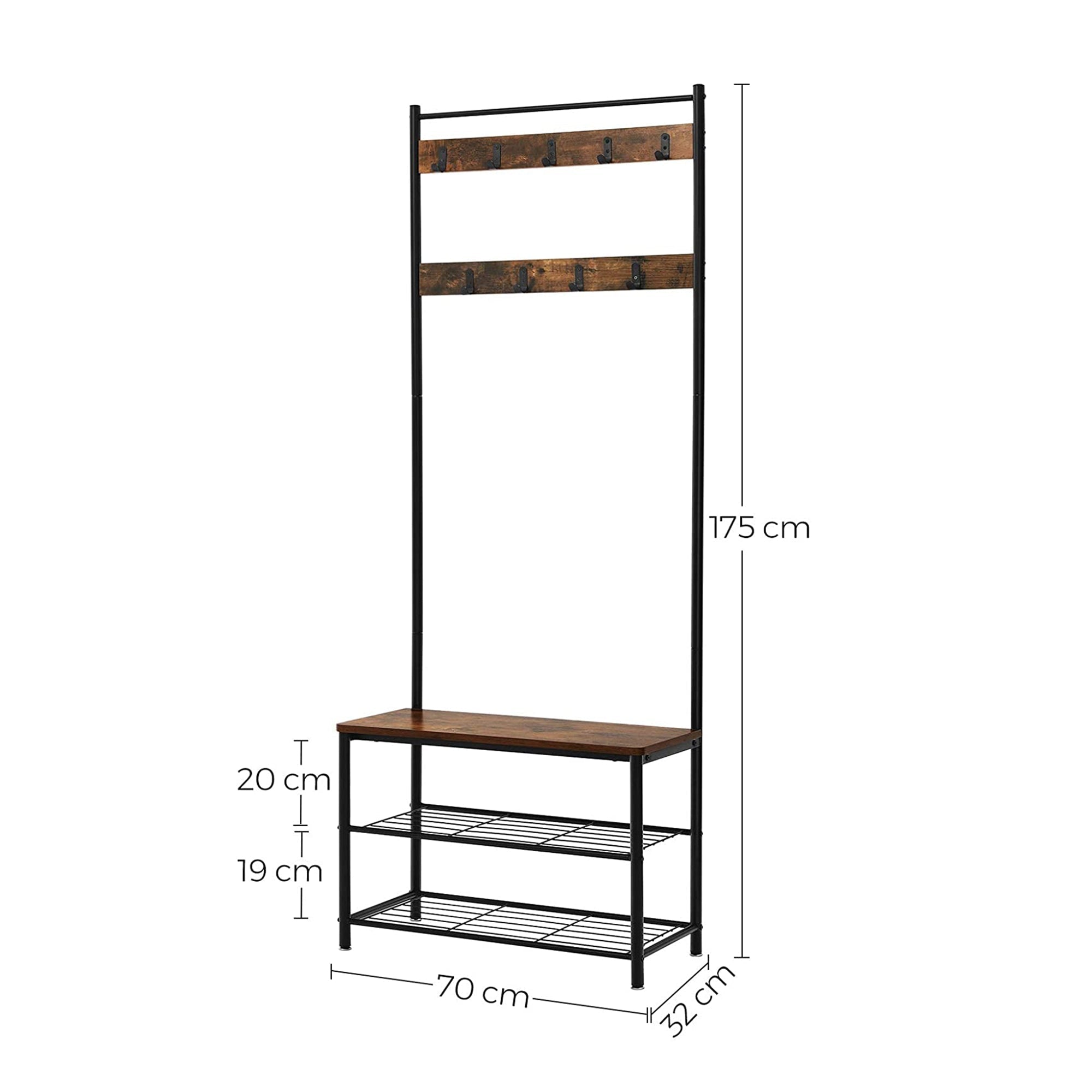 Kleiderregal - Schuhregal mit Sofa - mit 3 Haken - dunkelbraun
