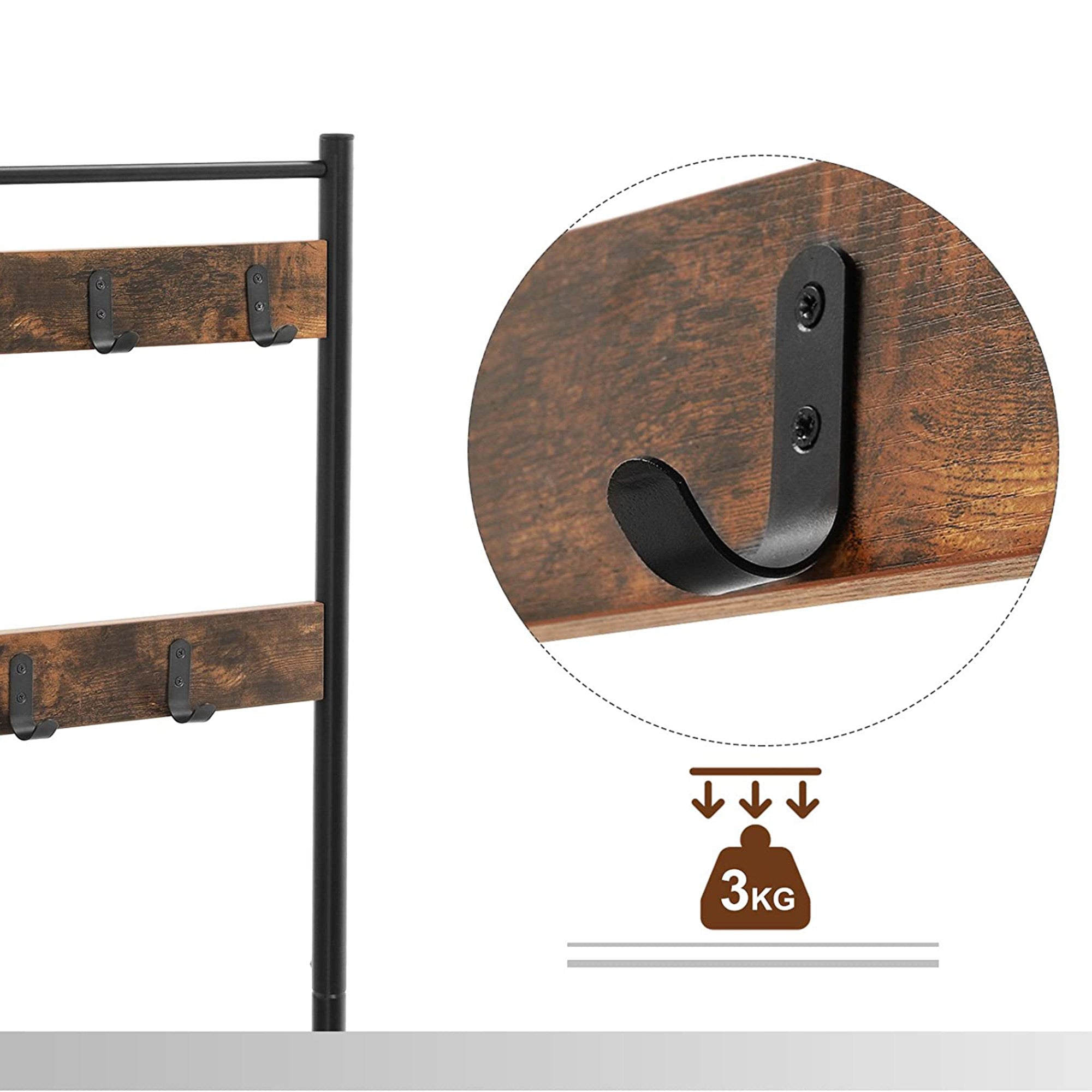 Kleiderregal - Schuhregal mit Sofa - mit 3 Haken - dunkelbraun