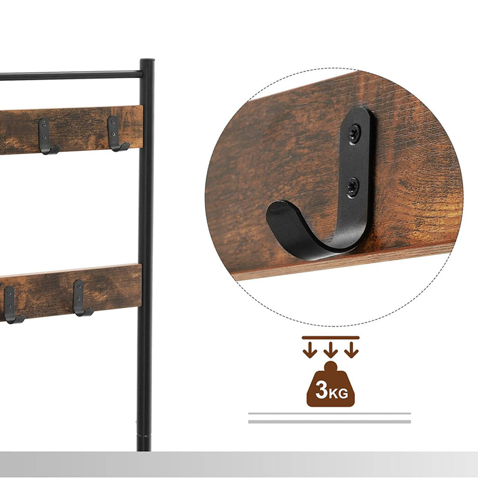 Kleiderregal - Schuhregal mit Sofa - mit 3 Haken - dunkelbraun