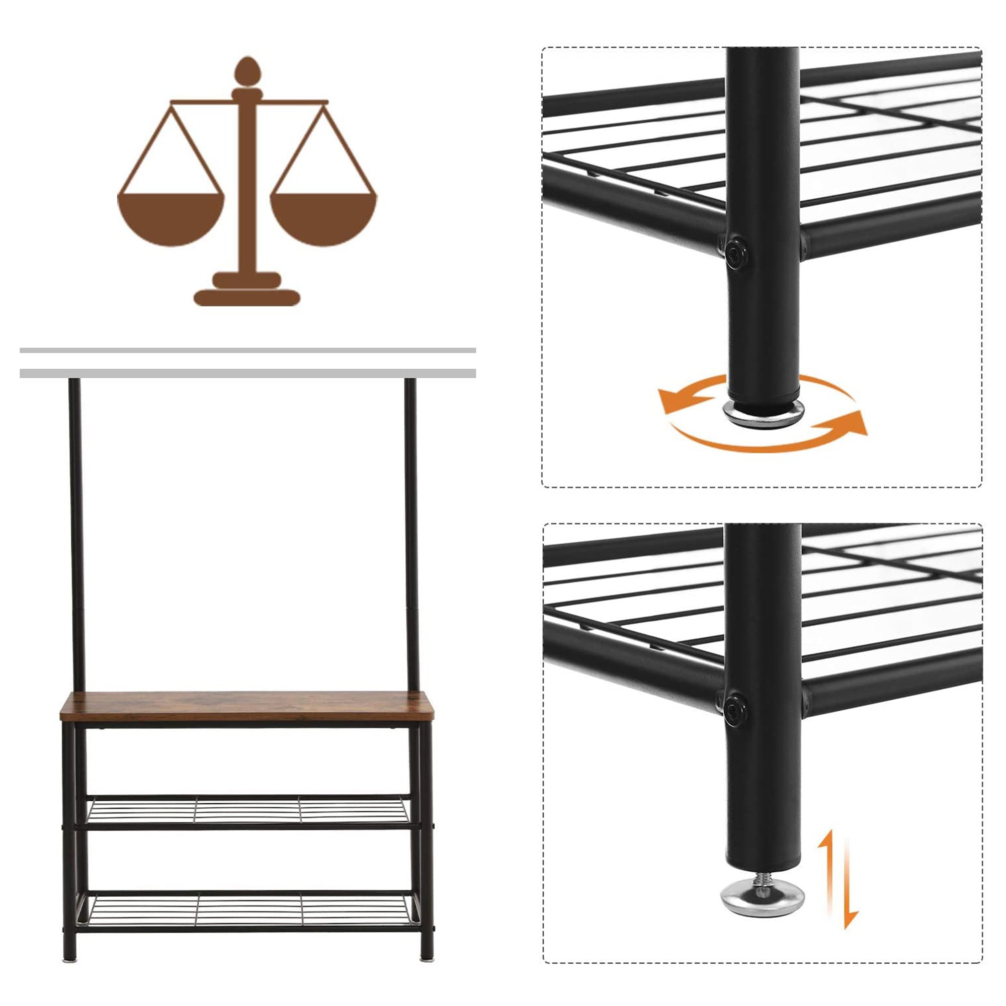 Kleiderregal - Schuhregal mit Sofa - mit 3 Haken - dunkelbraun